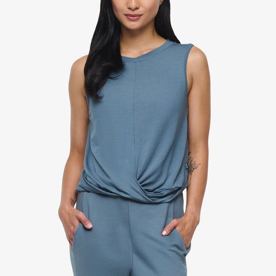 Leilani Tank  - Woman tank with twist on the front in Blue Basalt | Daub & Design