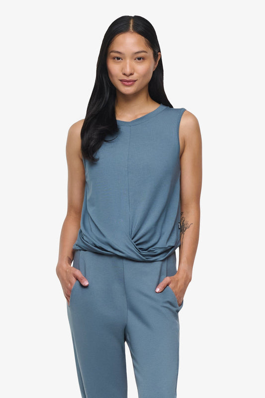 Leilani Tank  - Woman tank with twist on the front in Blue Basalt | Daub & Design