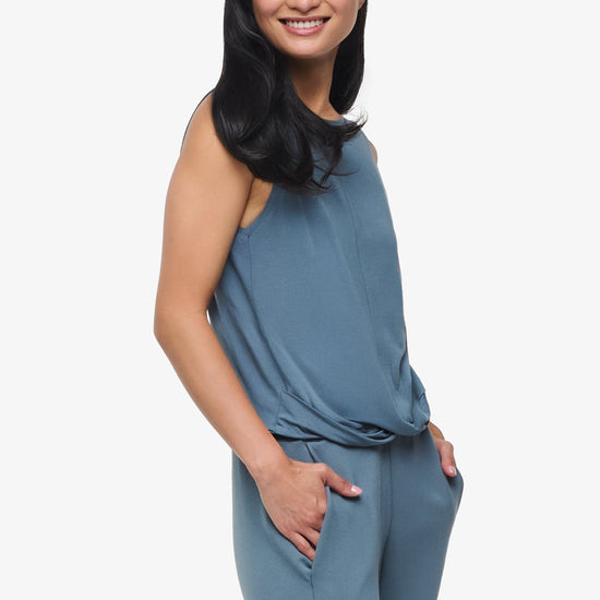 Leilani Tank  - Woman tank with twist on the front in Blue Basalt | Daub & Design