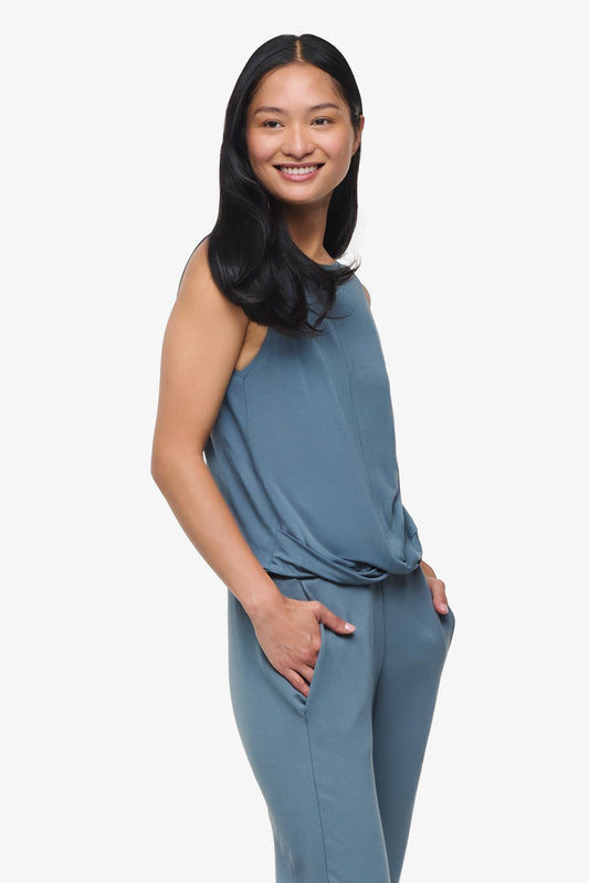 Leilani Tank  - Woman tank with twist on the front in Blue Basalt | Daub & Design