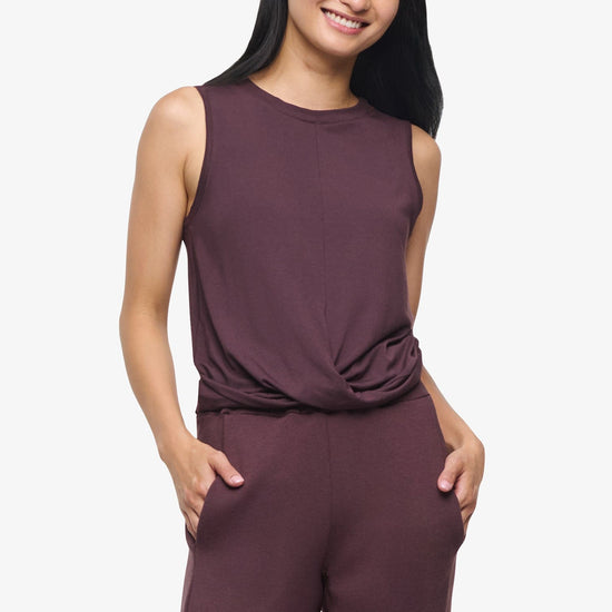 Leilani Tank  - Woman tank with twist on the front in Brown |  Daub & Design