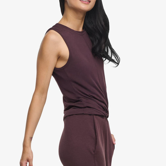 Leilani Tank  - Woman tank with twist on the front in Brown |  Daub & Design