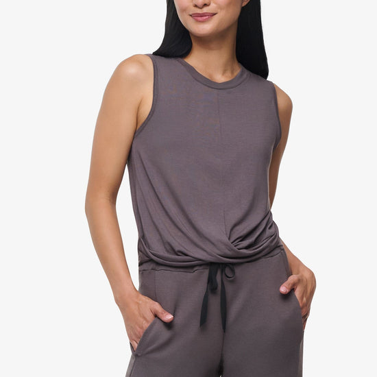 Leilani Tank  - Woman tank with twist on the front in Grey | Daub & Design