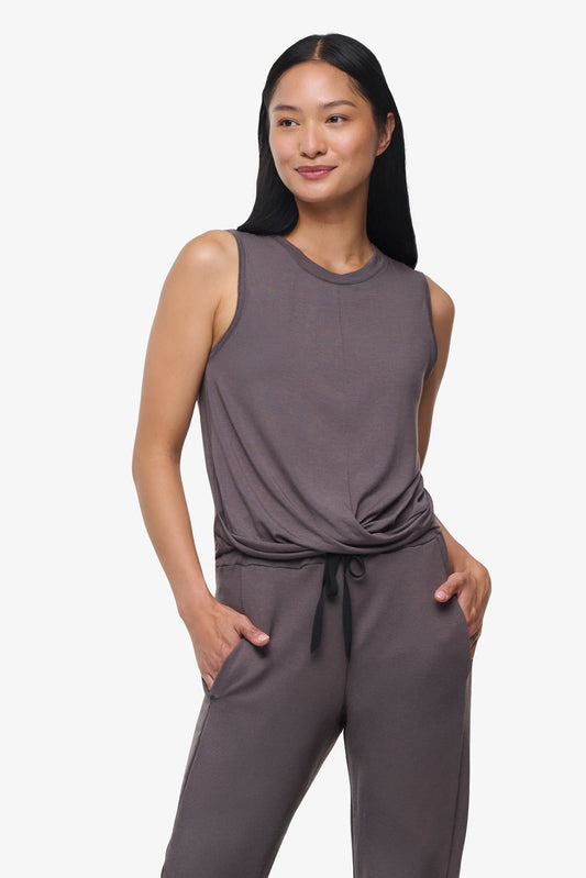 Leilani Tank  - Woman tank with twist on the front in Grey | Daub & Design