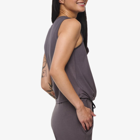 Leilani Tank  - Woman tank with twist on the front in Grey | Daub & Design