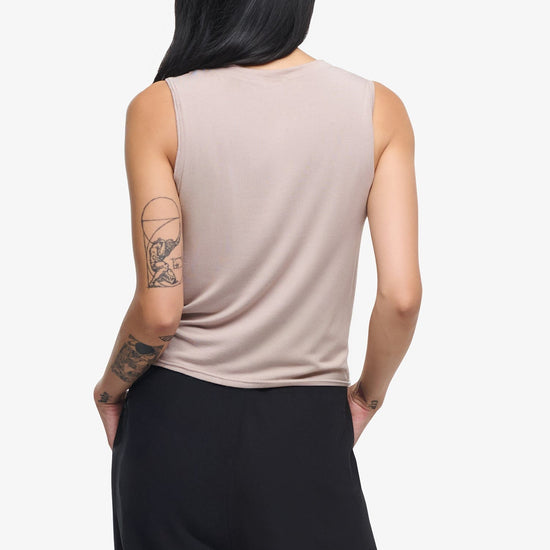 Leilani Tank  - Woman tank with twist on the front in Beige | Daub & Design