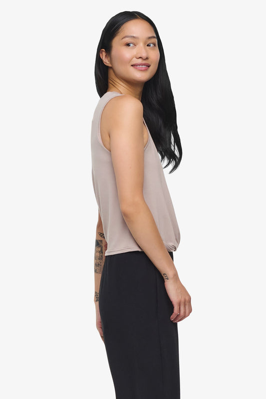 Leilani Tank  - Woman tank with twist on the front in Beige | Daub & Design