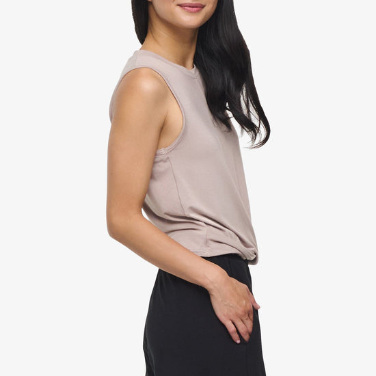 Leilani Tank  - Woman tank with twist on the front in Beige | Daub & Design