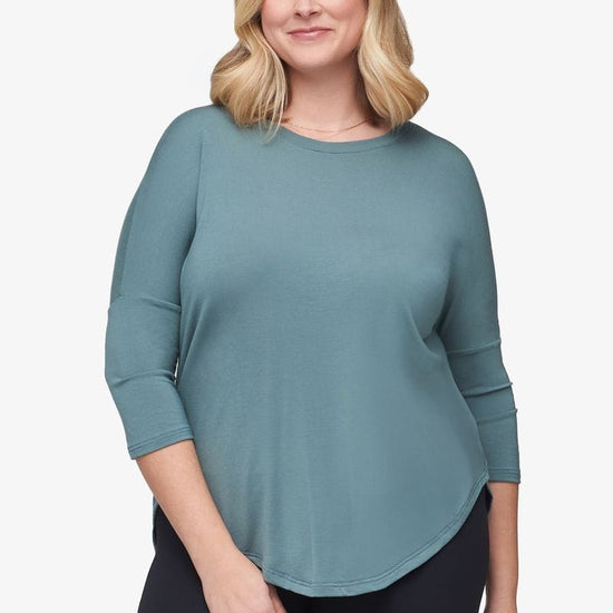 Ainsley Tee – Women’s Basic 3/4 length sleeve T-Shirt in North Atlantic green front | Daub + Design