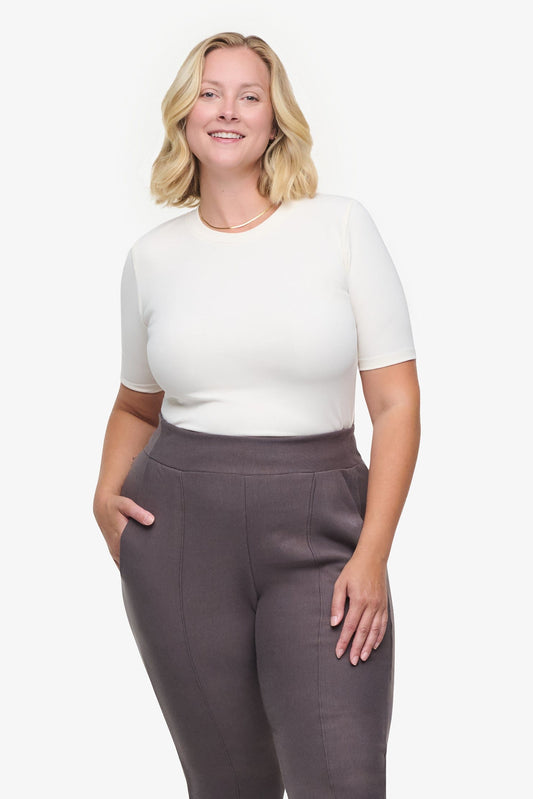 Ribbed Tee - Woman Ribbed Fitted T-shirt in Ivory | Daub & Design