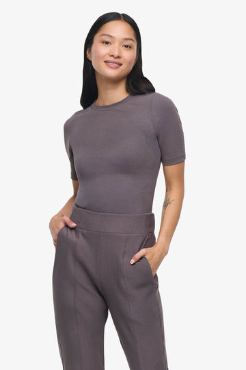 Ribbed Tee - Woman Ribbed Fitted T-shirt in Grey | Daub & Design