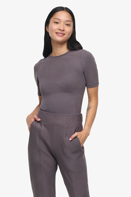 Ribbed Tee - Woman Ribbed Fitted T-shirt in Grey | Daub & Design