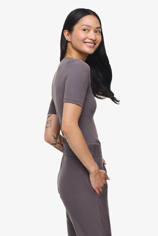 Ribbed Tee - Woman Ribbed Fitted T-shirt in Grey | Daub & Design