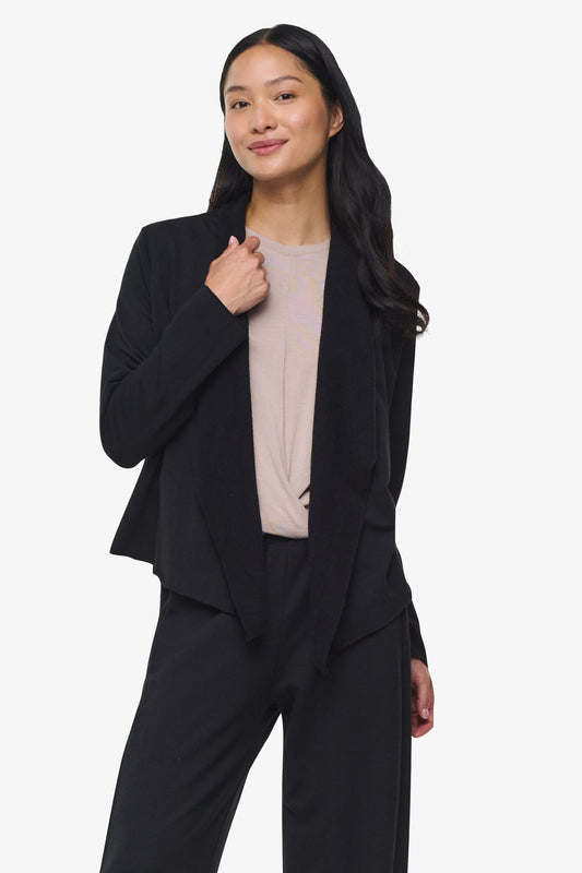 Sloane Jacket  - Woman Fleece open Jacket in Black | Daub & Design