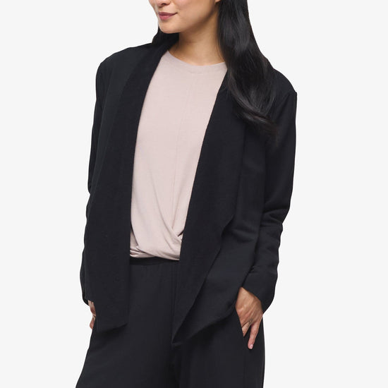 Sloane Jacket  - Woman Fleece open Jacket in Black | Daub & Design