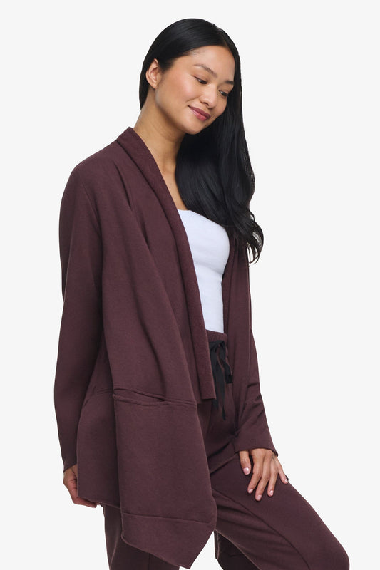 Valencia Jacket  - Woman Fleece open Jacket with big pockets in Brown | Daub & Design