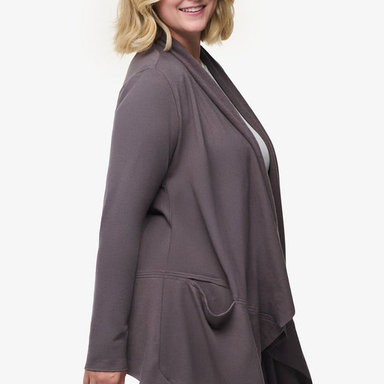 Valencia Jacket  - Woman Fleece open Jacket with big pockets in Grey | Daub & Design