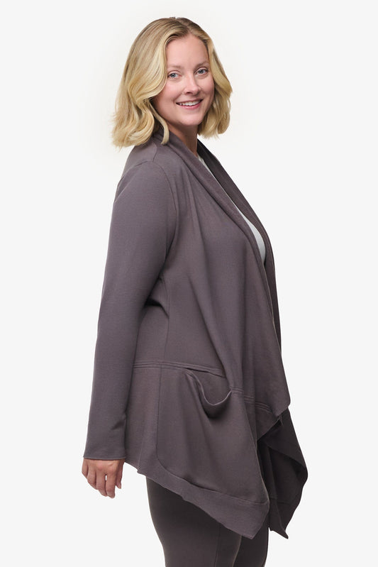 Valencia Jacket  - Woman Fleece open Jacket with big pockets in Grey | Daub & Design