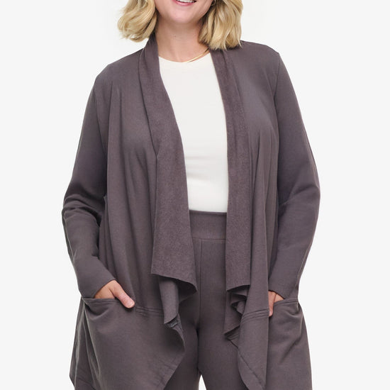 Valencia Jacket  - Woman Fleece open Jacket with big pockets in Grey | Daub & Design