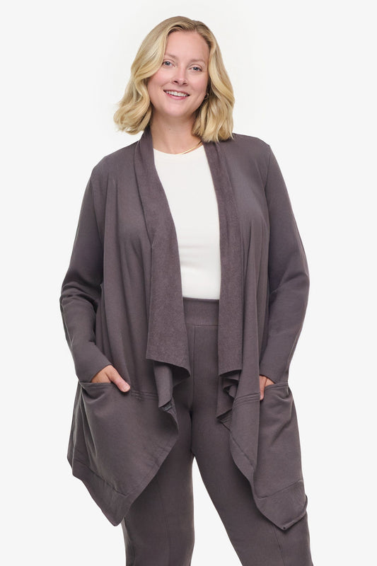 Valencia Jacket  - Woman Fleece open Jacket with big pockets in Grey | Daub & Design