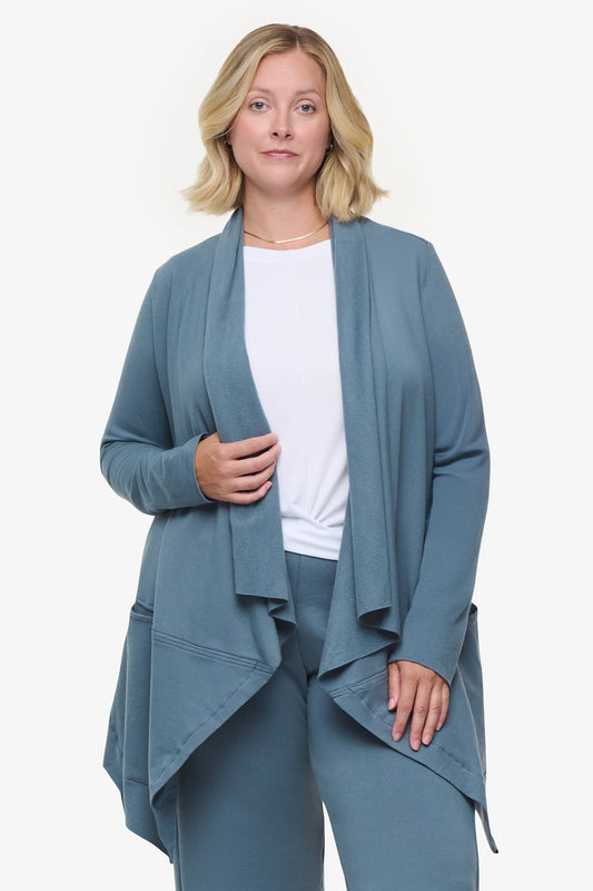 Valencia Jacket  - Woman Fleece open Jacket with big pockets in Blue Basalt | Daub & Design