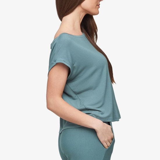 Box Tee - Women's Basic T-Shirt in North Atlantic green - side | Daub + Design