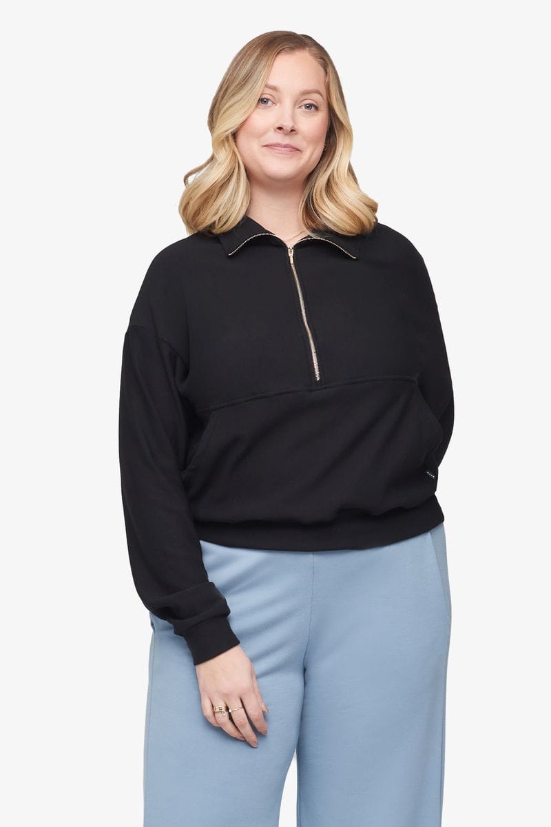 Freedom Half Zip - Women's Sweatshirt in Black - Front | Daub + Design