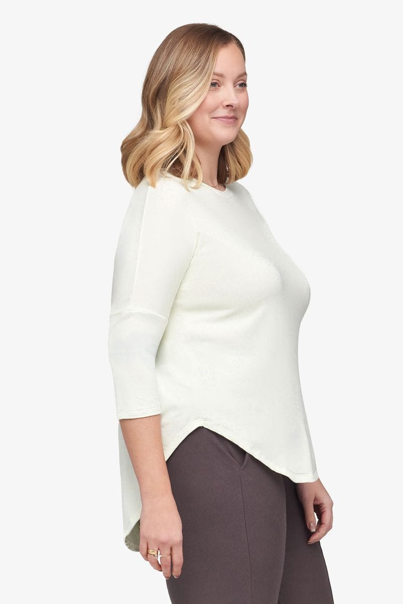 Ainsley Tee – Women’s Basic 3/4 length sleeve T-Shirt in Sea Glass mint side | Daub + Design