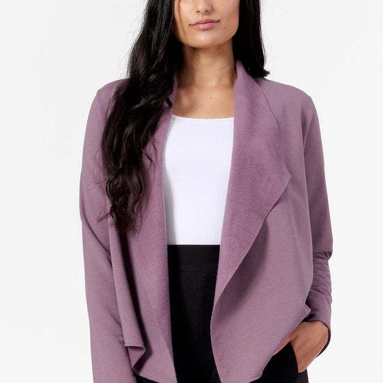 Woman wearing a purple jacket