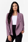Woman wearing a purple jacket
