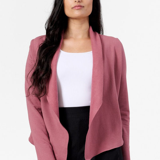 Woman wearing a pink jacket