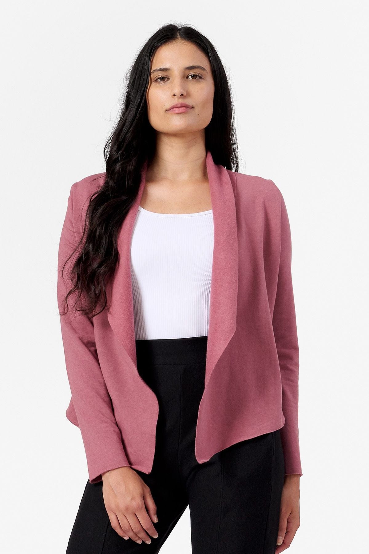 Woman wearing a pink jacket