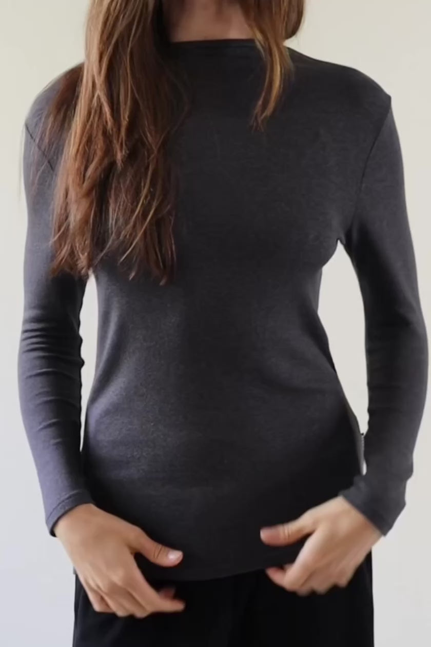 Monroe Mockneck Sweater - Women's Long Sleeve Sweater in Iron Grey - Video | Daub