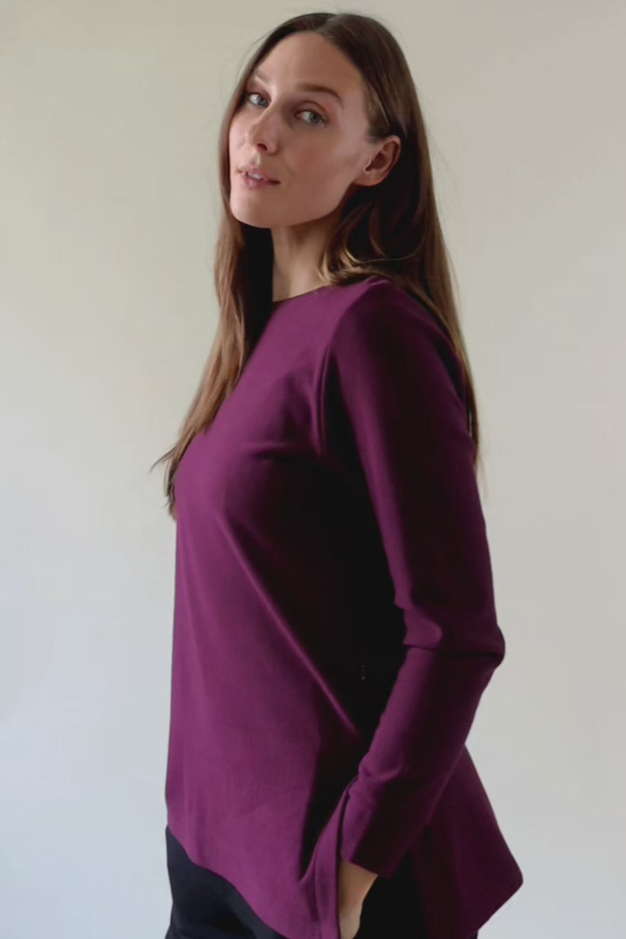 Charli Crew - Women's Long Sleeve Sweatshirt in Syrah Burgundy - Video | DAUB
