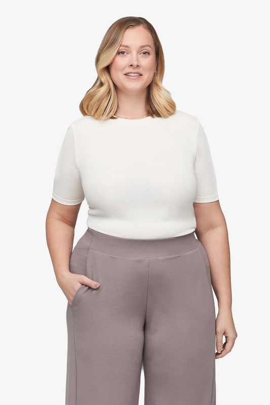 Ribbed Tee - Women's Basic T-Shirt in Ivory - Front | Daub + Design